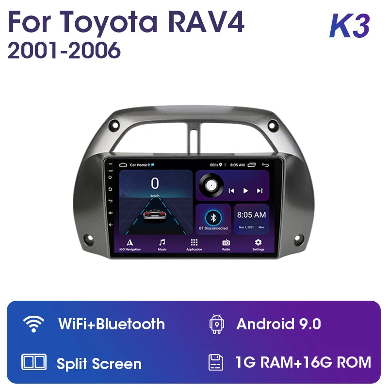 9” 2 Din Android car radio for Toyota RAV4 2001–2006