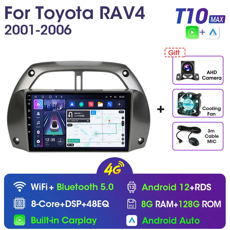 9” 2 Din Android car radio for Toyota RAV4 2001–2006