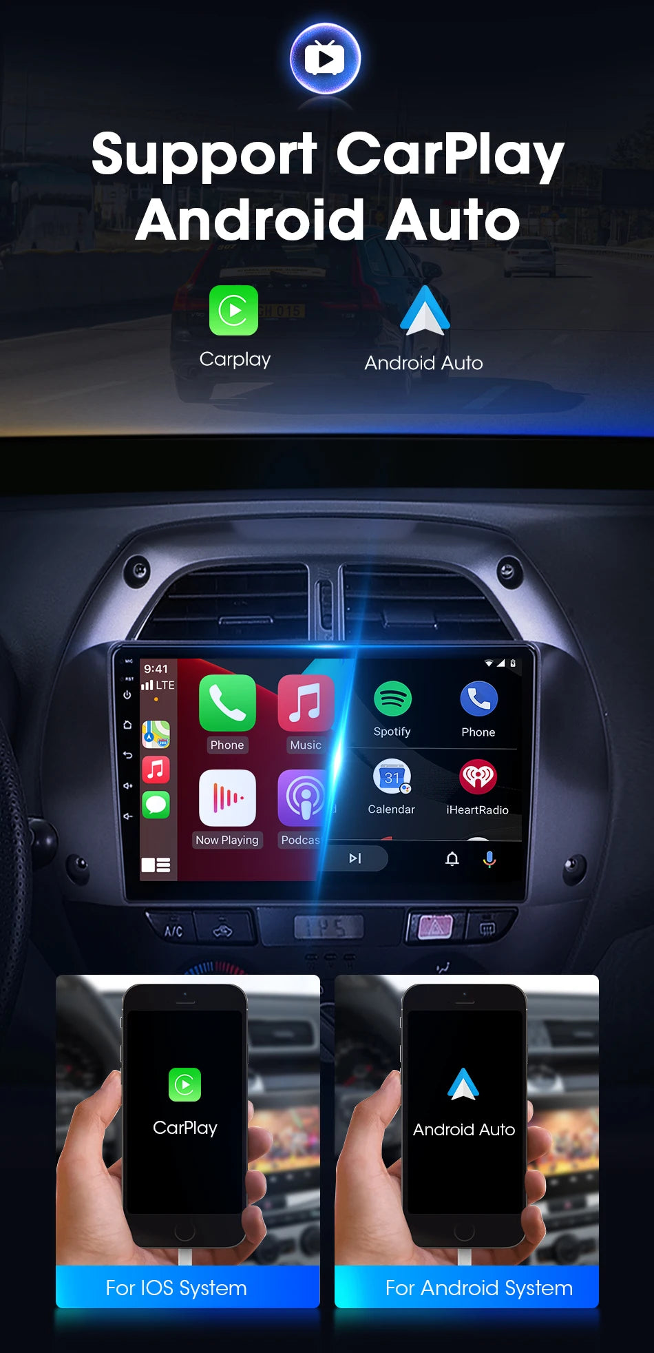 9” 2 Din Android car radio for Toyota RAV4 2001–2006