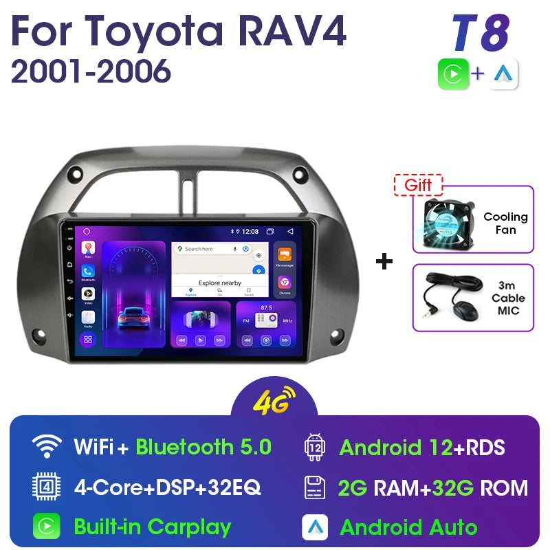 9” 2 Din Android car radio for Toyota RAV4 2001–2006