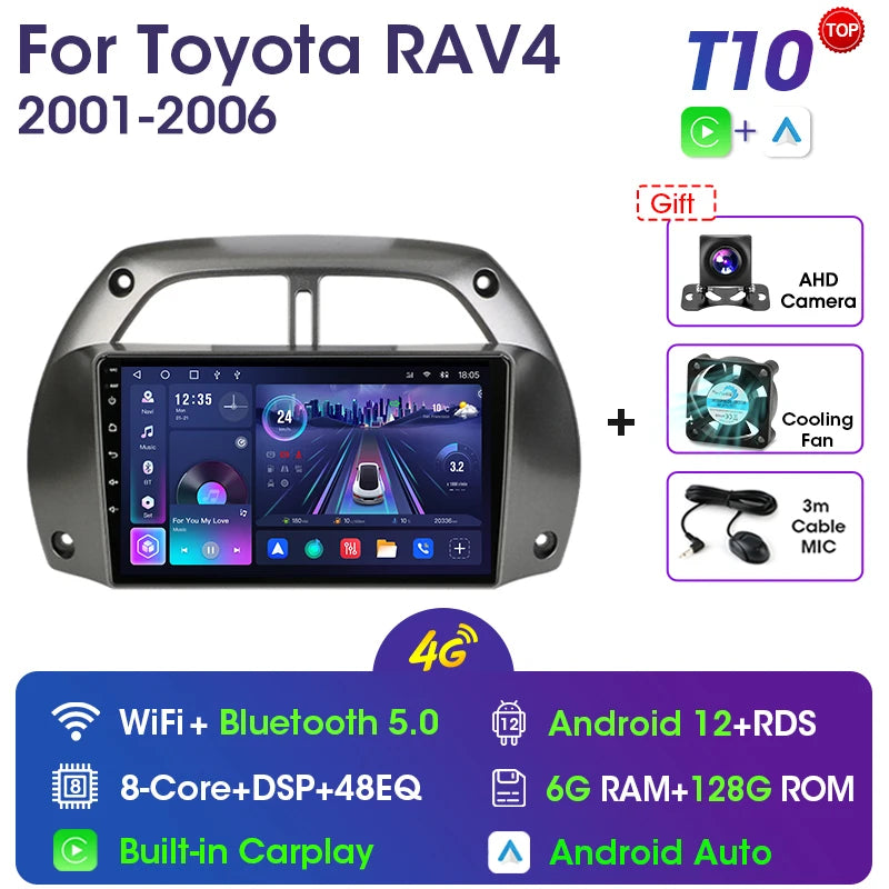 9” 2 Din Android car radio for Toyota RAV4 2001–2006