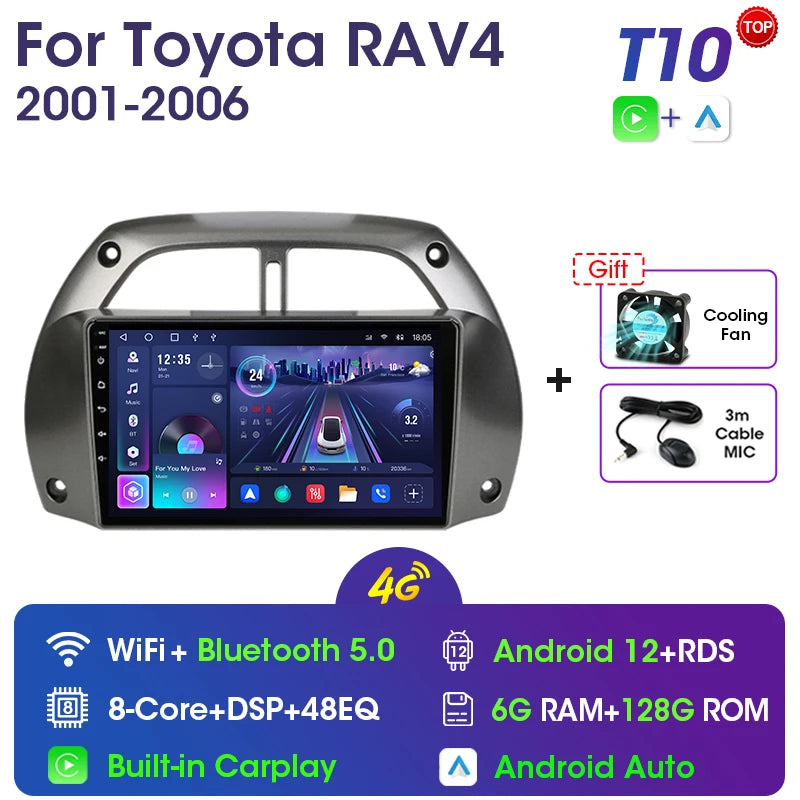 9” 2 Din Android car radio for Toyota RAV4 2001–2006