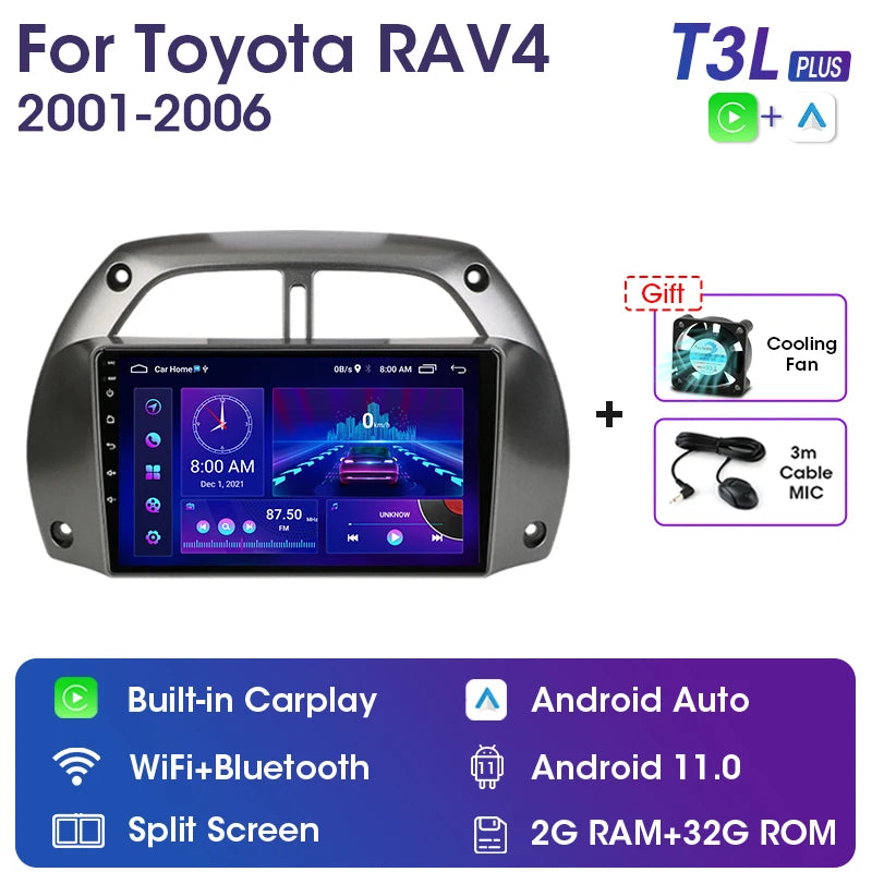 9” 2 Din Android car radio for Toyota RAV4 2001–2006