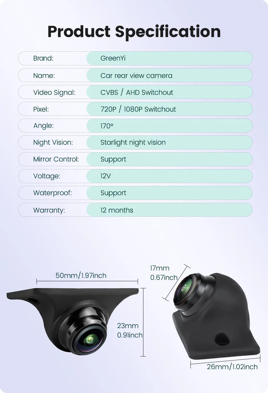 GreenYi AHD 1080P Vehicle Rear View Camera