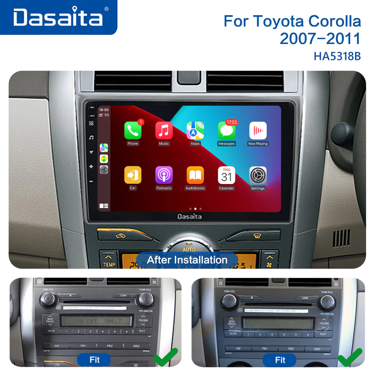 Dasaita MAX11 9" Autoradio per Toyota Corolla 2007-2013 con CarPlay e Android Auto 