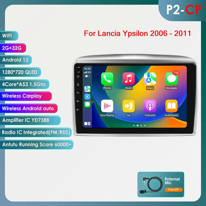 Autoradio 9" 2DIN Android 13 para Lancia Ypsilon 2006-2011