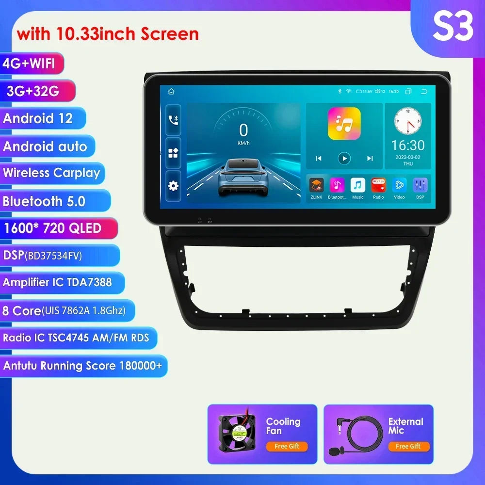 Autoradio 10.1" 2 Din para Skoda Yeti 2009-2014 con CarPlay y Android Auto