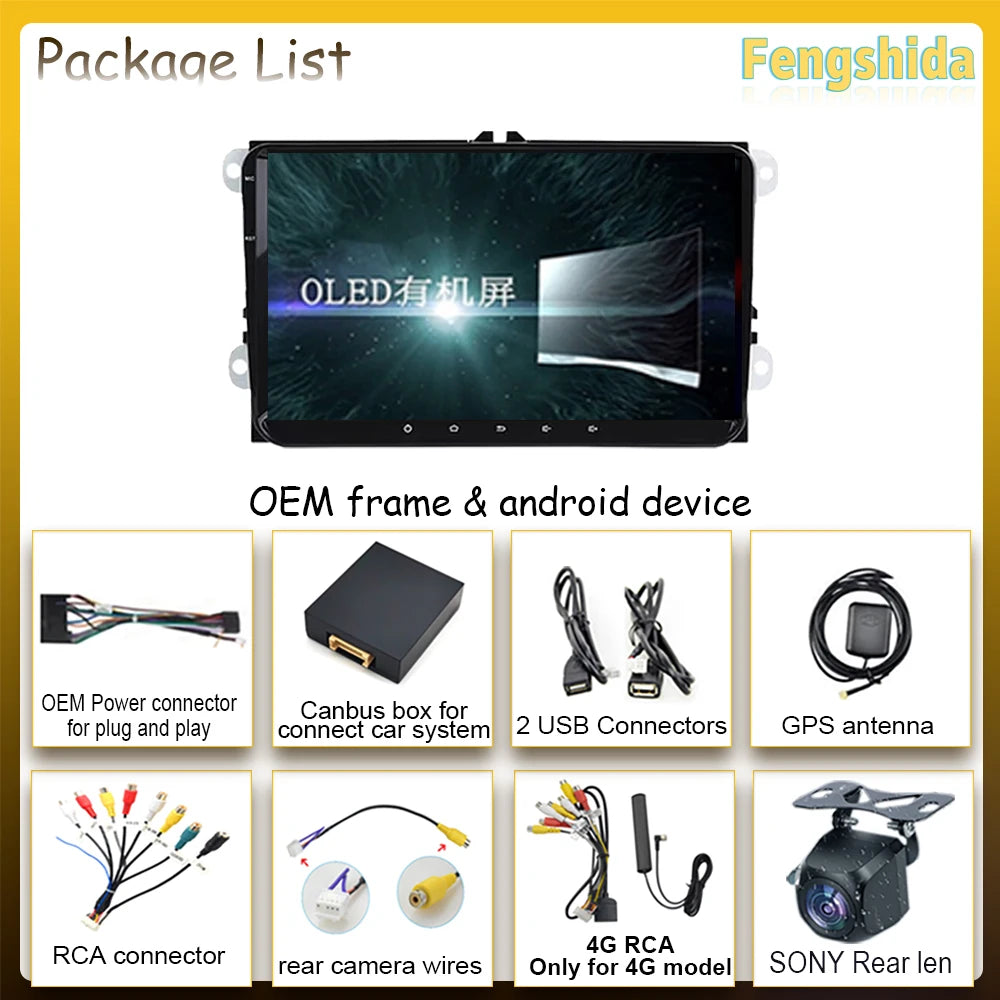 Radio 9" 2 Din para VW Caddy 2011-2019 – CarPlay, GPS, 360° Vista