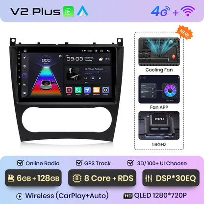 Junsun V1 Wireless CarPlay Android Auto Radio for Mercedes C-Class W203 2005-2009 C230 GPS 9" 2din Autoradio