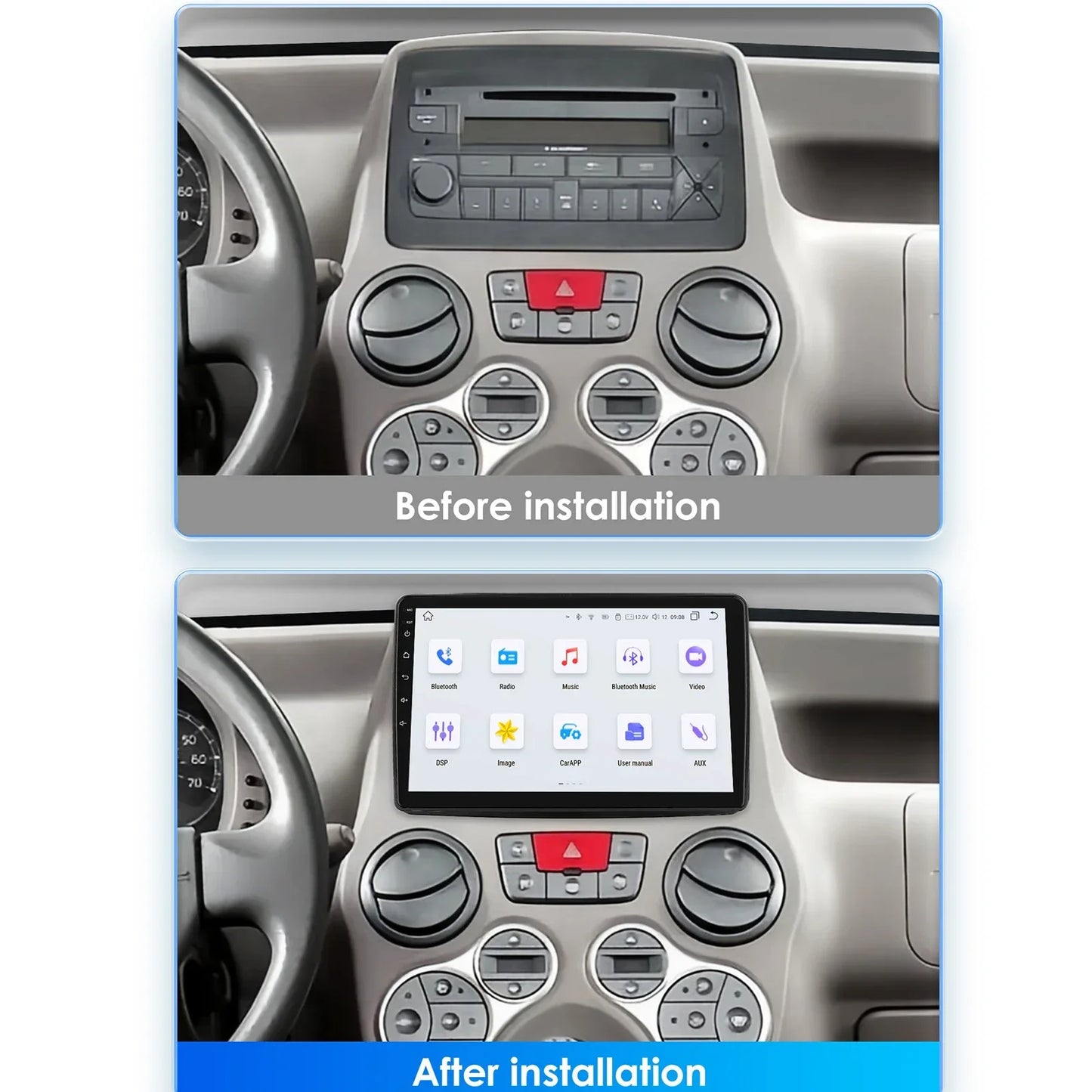 Autoradio GPS Android CarPlay da 9" per Fiat Panda 2003-2012