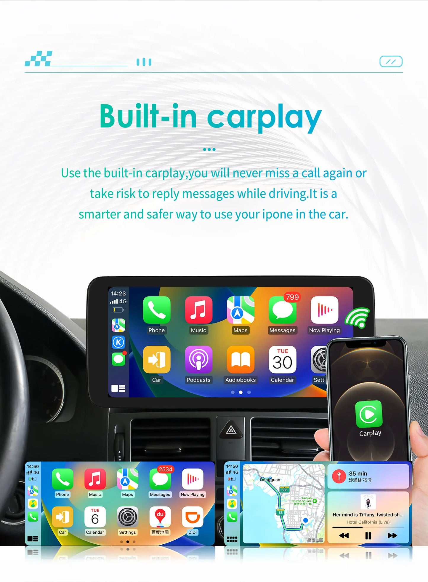 Autoradio 10.25" 2 Din Android CarPlay per Mercedes-Benz Classe C W204 S204 2008-2010