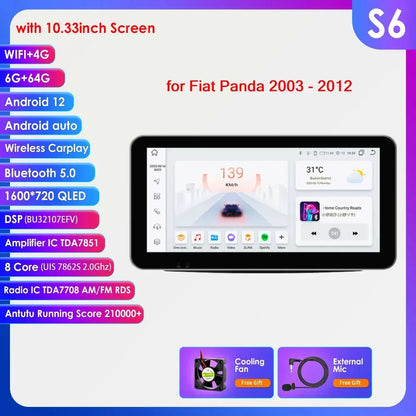 Autoradio GPS Android CarPlay da 9" per Fiat Panda 2003-2012