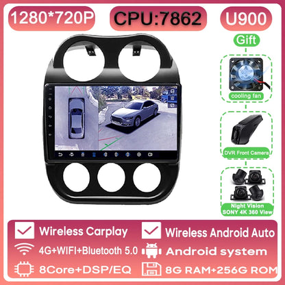 Autoradio Android 13 10" 1DIN para Jeep Compass/Patriot 2011-2017