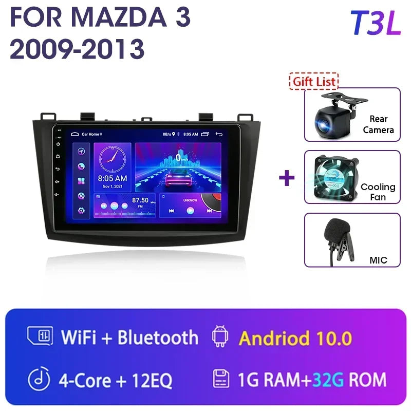 Stereo Mazda 3 2009-2013, 9" Android 12 Double Din, GPS Navigation