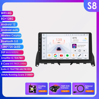 Autoradio 9" 2 Din Android 13 per Mercedes Benz Classe C W204 S204 2007-2010
