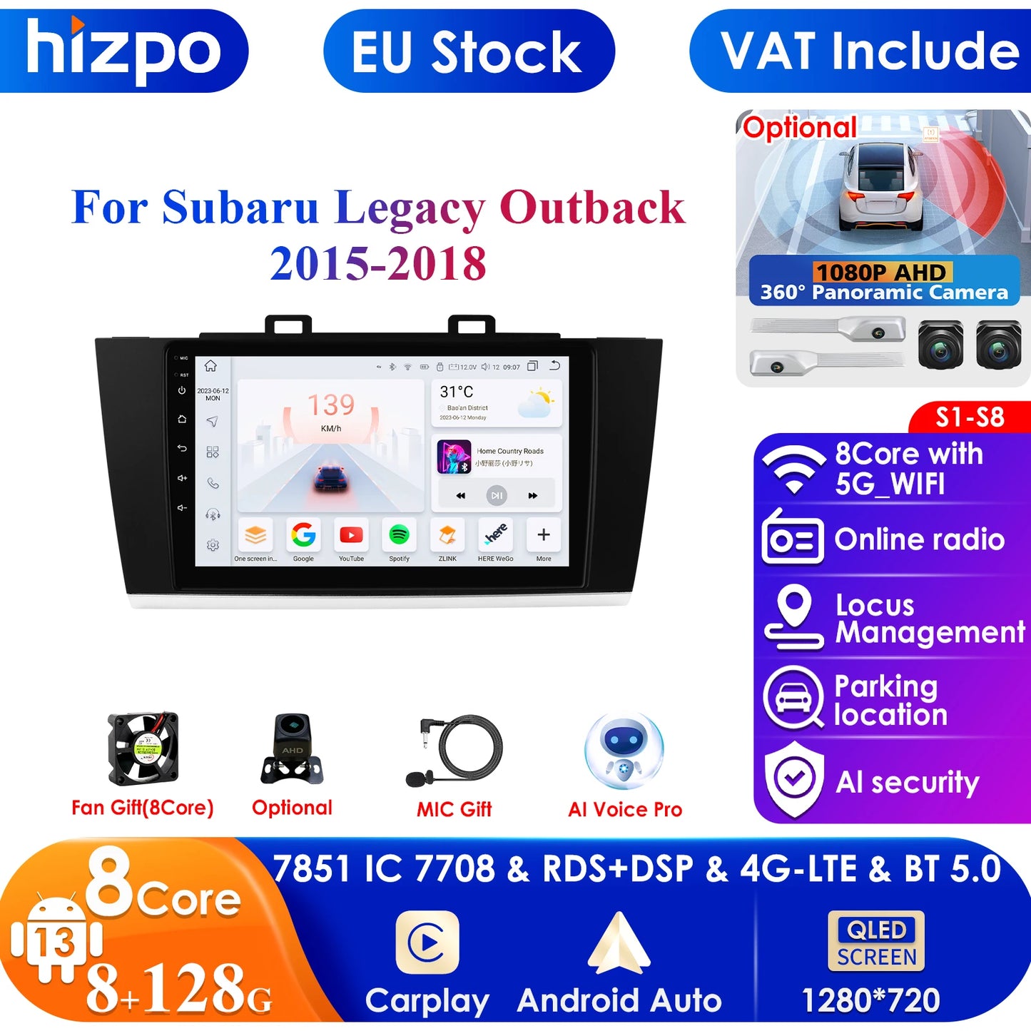 Android 9" 2DIN CarPlay radio for Subaru Legacy 2015-2018