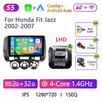 Stereo Honda Fit Jazz 2002 to 2007 9" Android 10.0, Double Din GPS