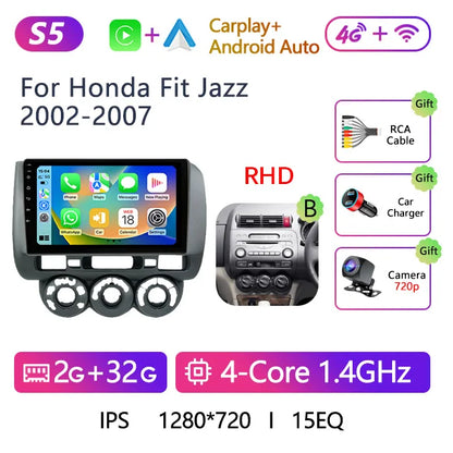 Stereo Honda Fit Jazz 2002 to 2007 9" Android 10.0, Double Din GPS