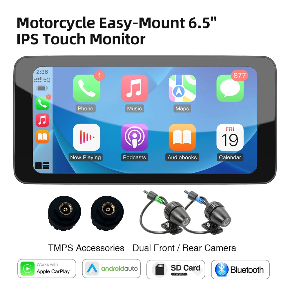 Monitor 6.5" IPX67 CarPlay Moto Android Auto
