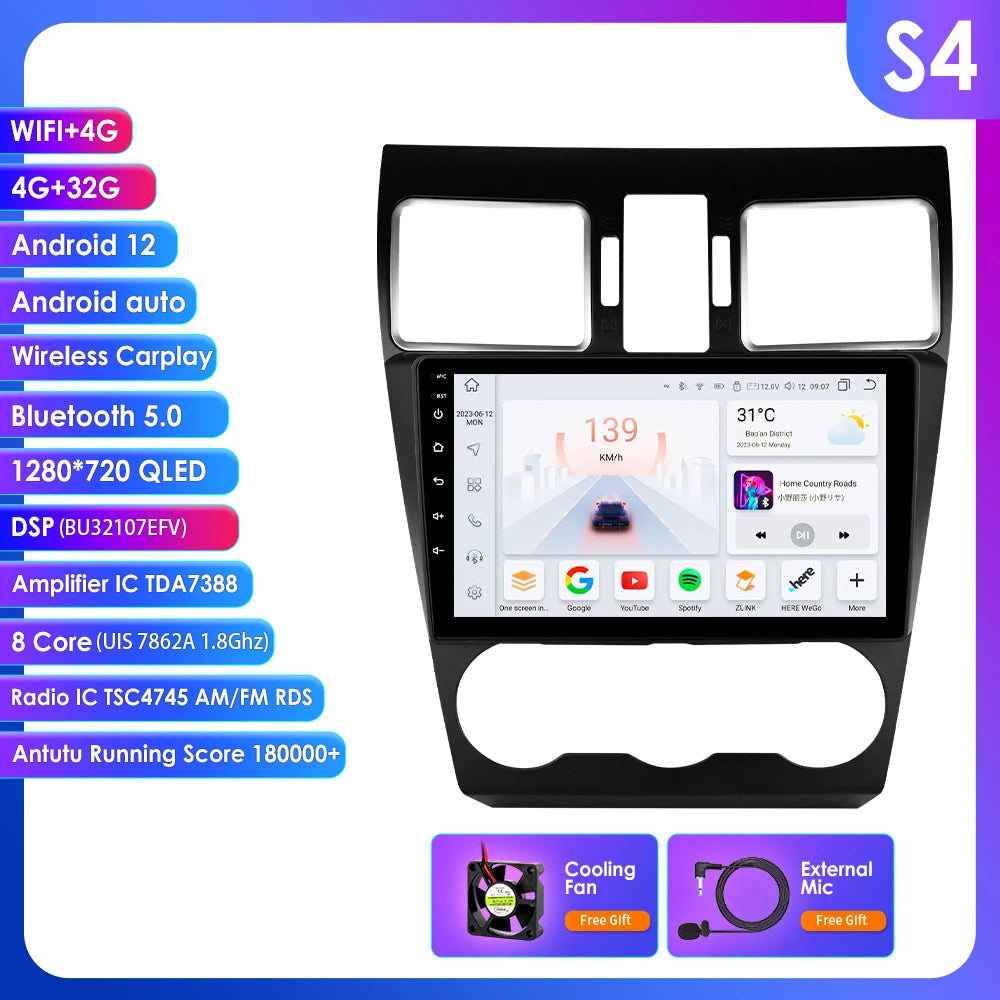 Car radio 9" 2 Din Android Subaru WRX, STI, Forester, Crosstek, Impreza 2015-2018