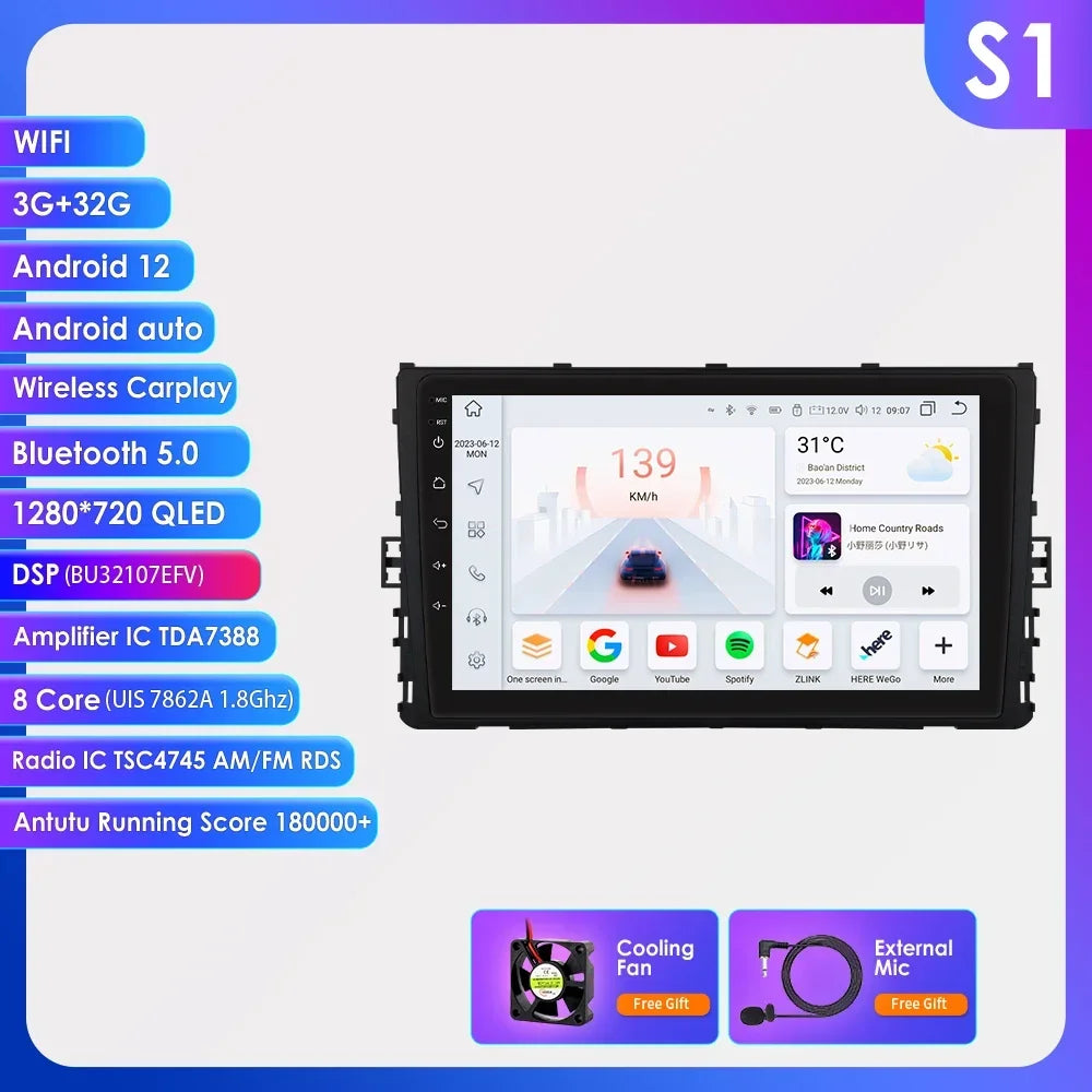 9" 2DIN Android 13 Car Stereo for VW T-Roc T-Cross Polo 2018-2021