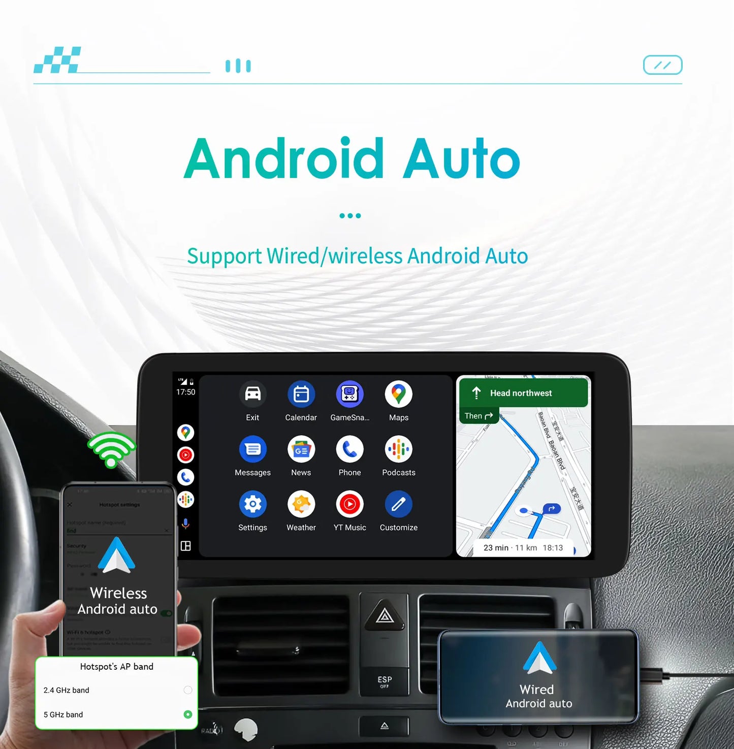 Autoradio 10.25" 2 Din Android CarPlay per Mercedes-Benz Classe C W204 S204 2008-2010