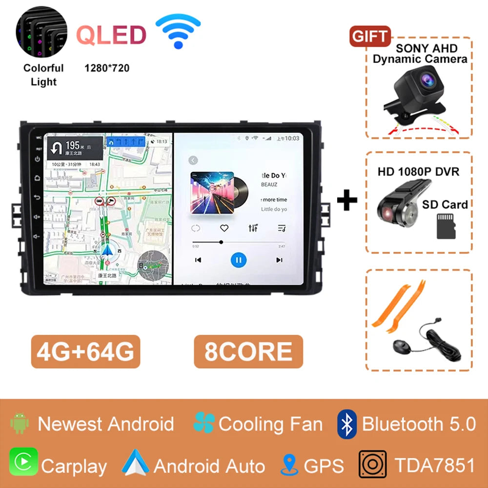 Radio multimediale 9" Double Din per Volkswagen T-ROC/T-Cross/Polo 2018-2020