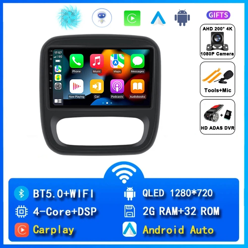 Autoradio Android 14 da 9" con CarPlay per Renault Trafic 3 2014-2021, Opel Vivaro B, 2014-2018