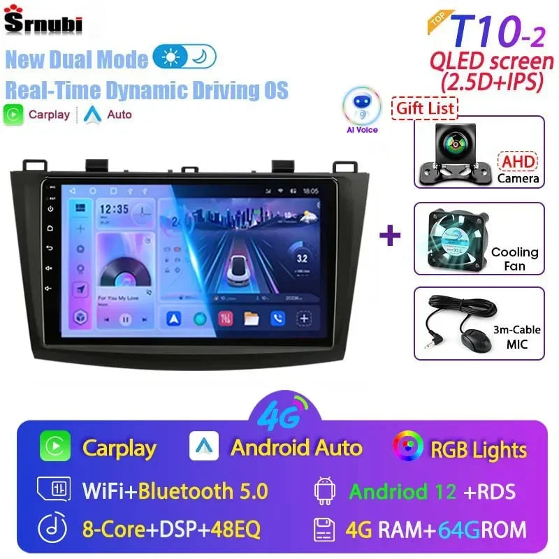 Stereo Mazda 3 2009-2013, 9" Android 12 Double Din, GPS Navigation