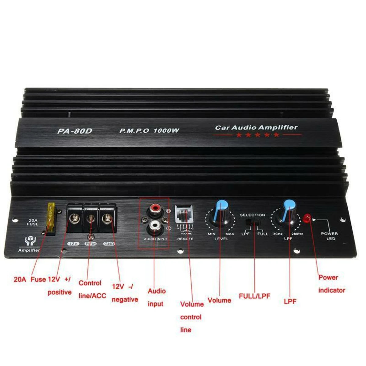 Amplificatore mono 1000W 12V PA-80D – Potente amplificatore subwoofer per auto