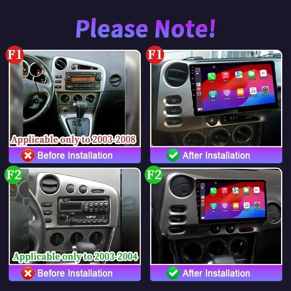9" Android 14 CarPlay for Toyota Matrix 2003-2008 and Pontiac Vibe 2003-2004