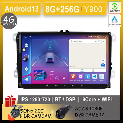 Radio 9" 2 Din para VW Caddy 2011-2019 – CarPlay, GPS, 360° Vista