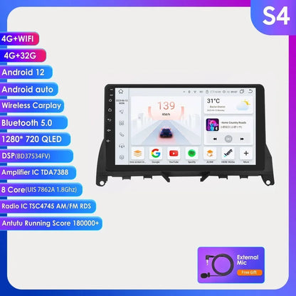 Autoradio 9" 2 Din Android 13 per Mercedes Benz Classe C W204 S204 2007-2010