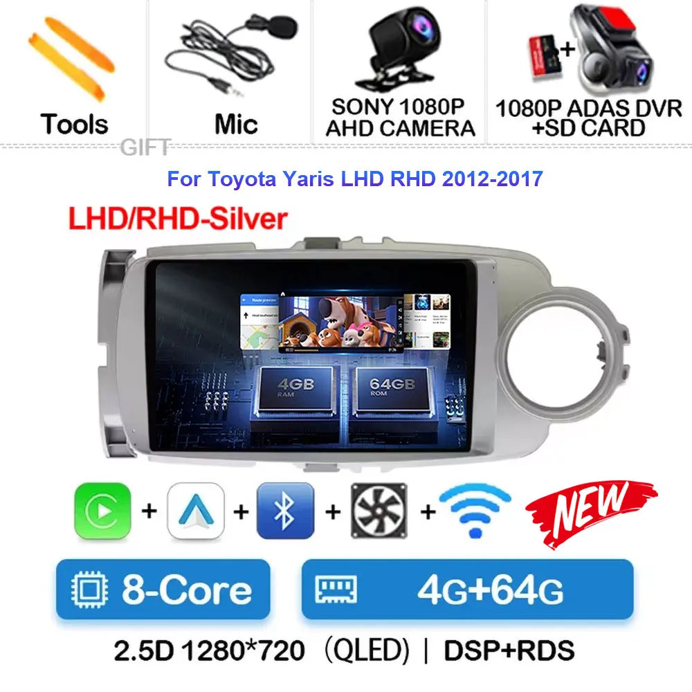 Radio Carplay Android 14 Toyota Yaris 2012-2017 9" GPS WiFi