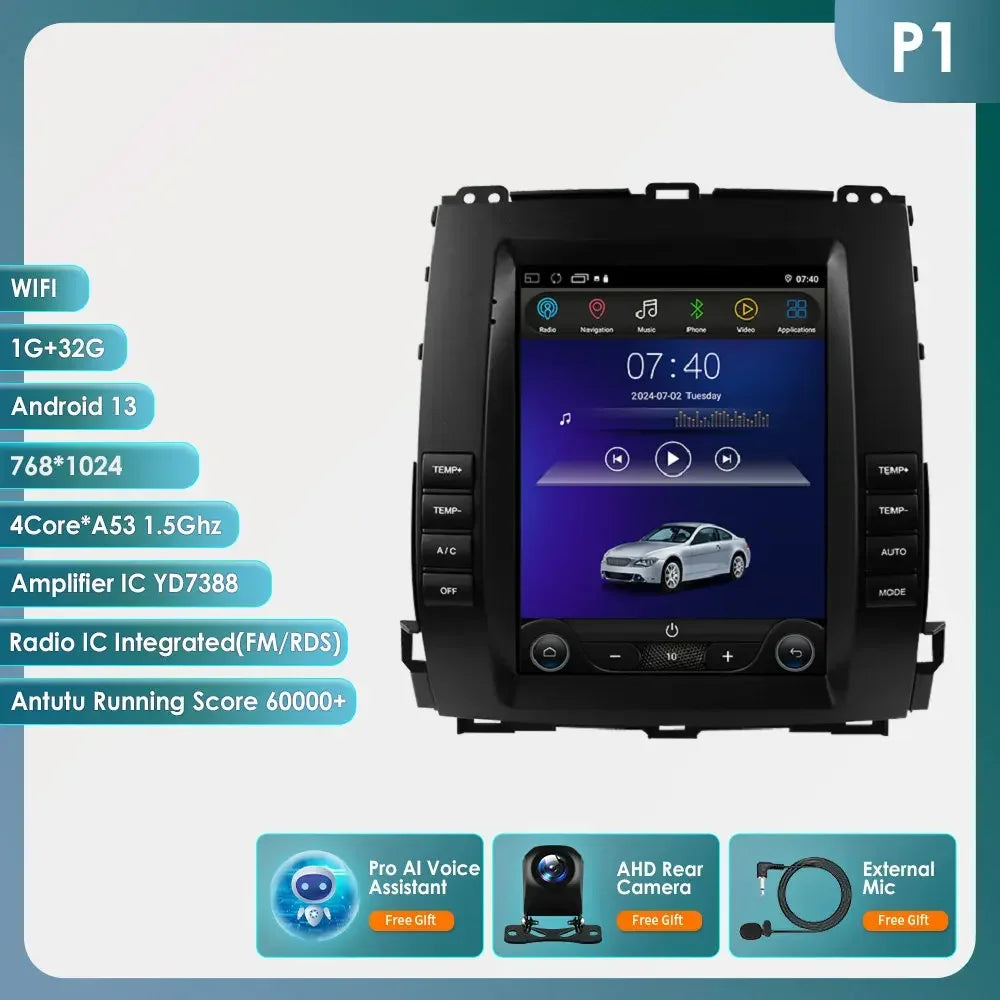 Autoradio Android 13 da 9,7" Double Din per Land Cruiser Prado 120 / Lexus GX470 2002-2009