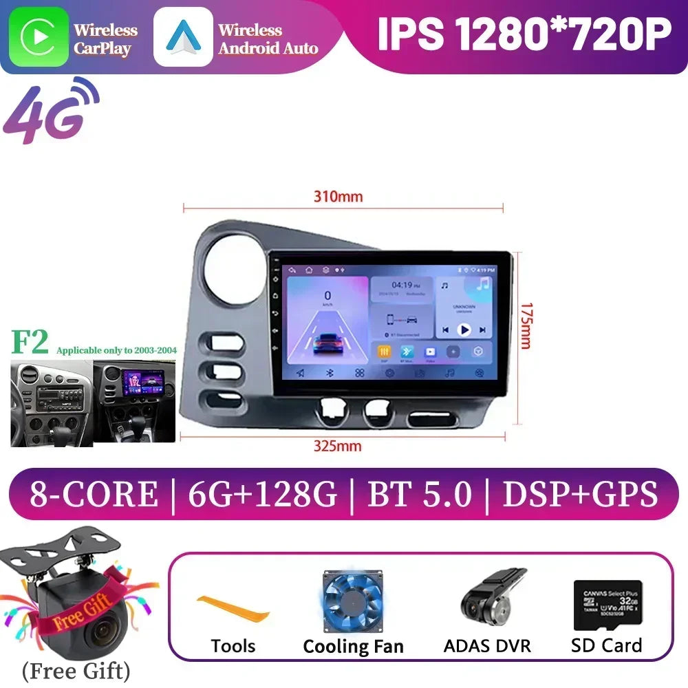 9" Android 14 CarPlay for Toyota Matrix 2003-2008 and Pontiac Vibe 2003-2004