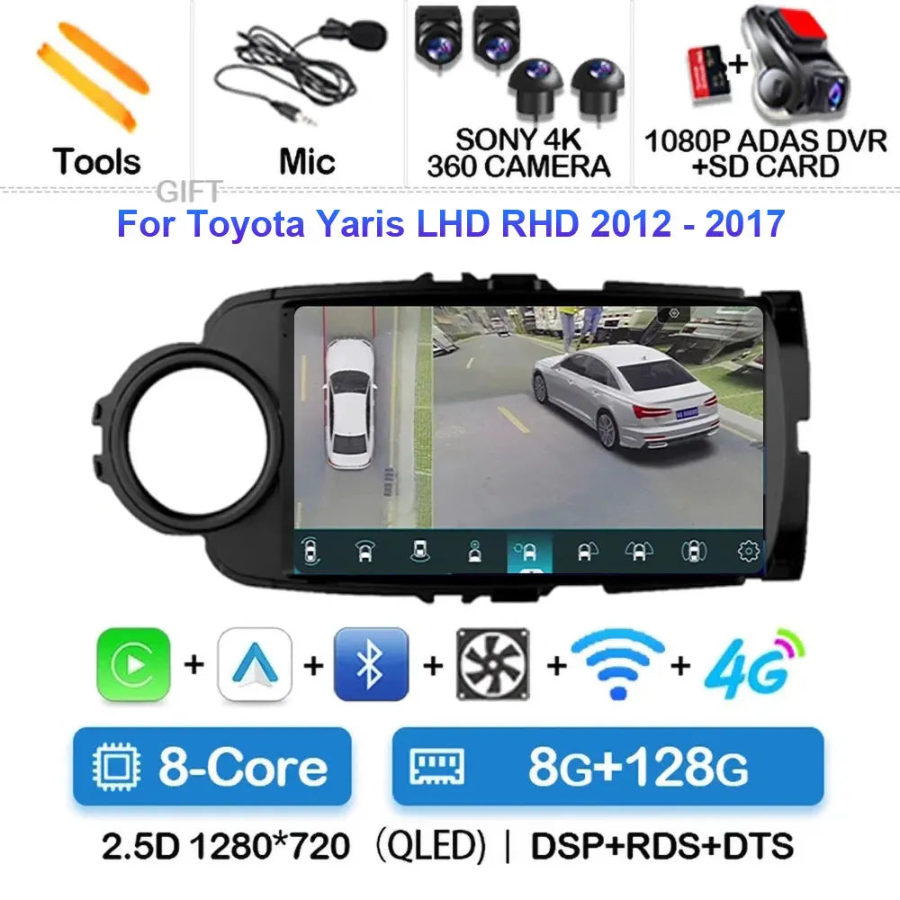 Radio Carplay Android 14 Toyota Yaris 2012-2017 9" GPS WiFi
