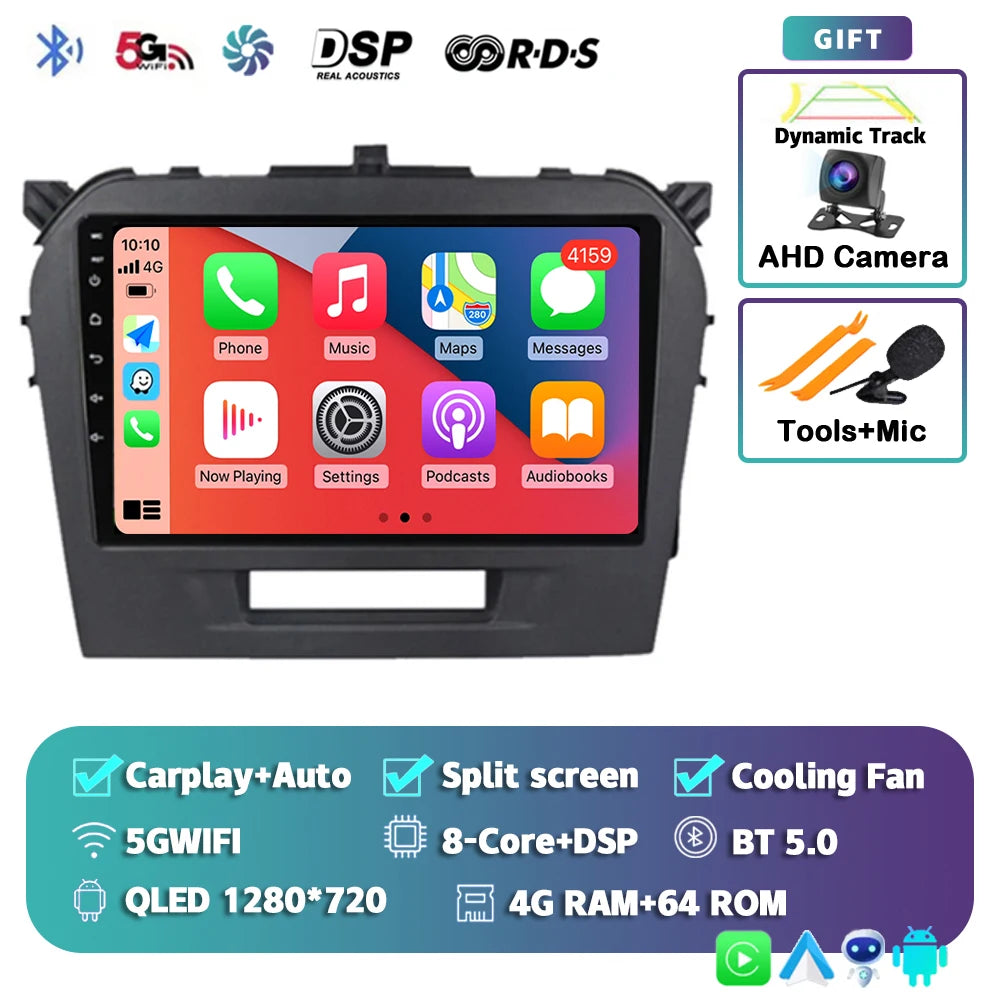 Autoradio 9" Android 14 Carplay para Suzuki Vitara 2015-2019, GPS WiFi+4G