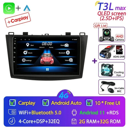 Stereo Mazda 3 2009-2013, 9" Android 12 Double Din, GPS Navigation