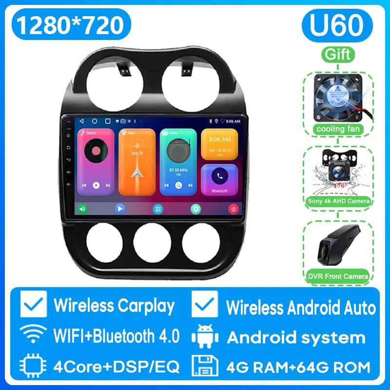 Autoradio Android 13 10" 1DIN para Jeep Compass/Patriot 2011-2017