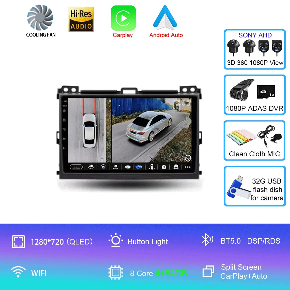 9" 2 DIN Android car radio for Toyota Prado 2002-2009