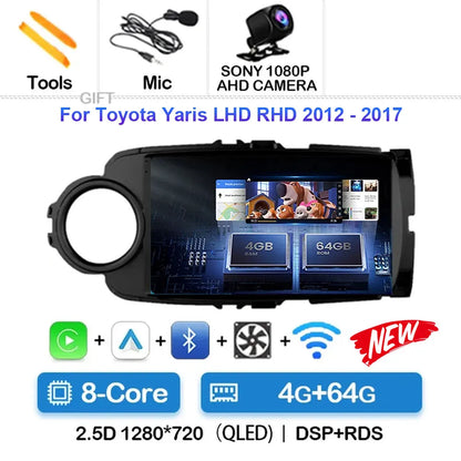 Radio Carplay Android 14 Toyota Yaris 2012-2017 9" GPS WiFi