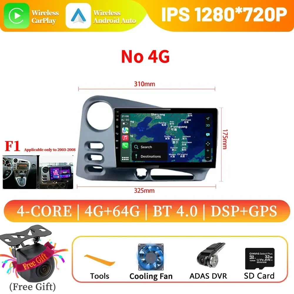 9" Android 14 CarPlay for Toyota Matrix 2003-2008 and Pontiac Vibe 2003-2004