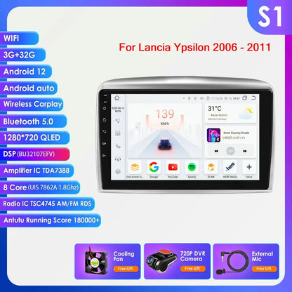 Autoradio 9" 2DIN Android 13 para Lancia Ypsilon 2006-2011