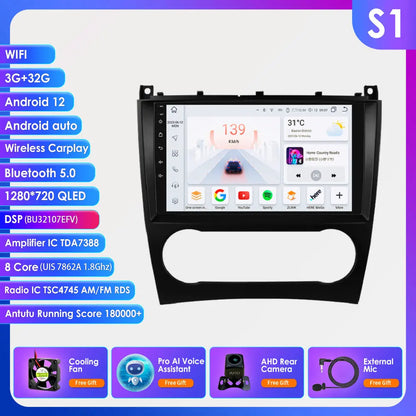 OSSURET 9" Android 12 Autoradio GPS Stereo per Mercedes Benz CLC W203 C180 C200 CLK200 CLK W209 4G 8Core 2din
