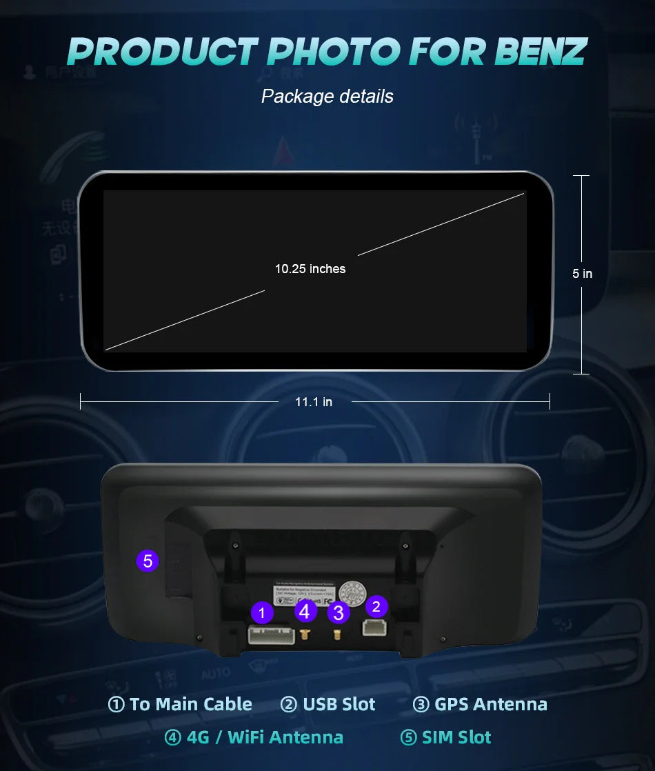 Radio Android 14 8.8” 2 Din per Mercedes Classe C W204 2011-2014 – CarPlay, GPS e WIFI