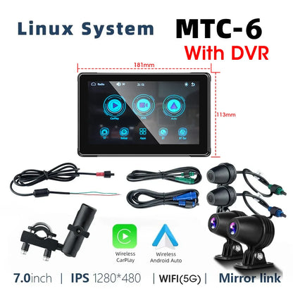 Radio Moto 7" IPX7 CarPlay Android Auto Din
