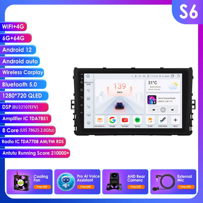9" 2DIN Android 13 Car Stereo for VW T-Roc T-Cross Polo 2018-2021