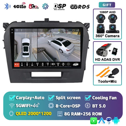 Autoradio 9" Android 14 Carplay para Suzuki Vitara 2015-2019, GPS WiFi+4G