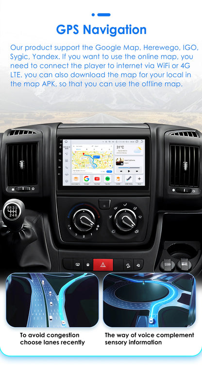 Android 9" CarPlay DSP per Fiat Ducato, Citroen Jumper, Peugeot Boxer